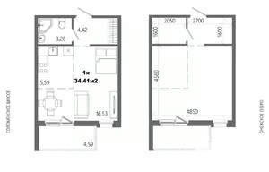1-к квартира, строящийся дом, 34м2, 4/14 этаж
